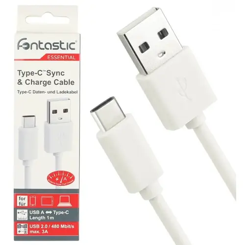 Fontastic Essential USB 2.0 A>USB-C weiß Datenkabel, 1 m