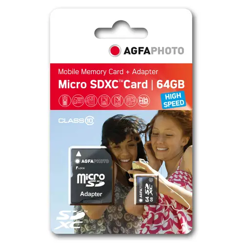 AgfaPhoto 64 GB microSDXC-Karte Class10 W 50MB/s, R 100MB/s