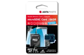 AgfaPhoto 64GB microSDXC-Karte inkl. Adapter UHS-I C10/U3/V30/A1 95/100MB/s
