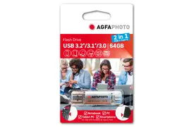 AgfaPhoto USB-Stick 64GB, USB 3.0 2in1 (USB+Type-C) silber (15/45MBs)